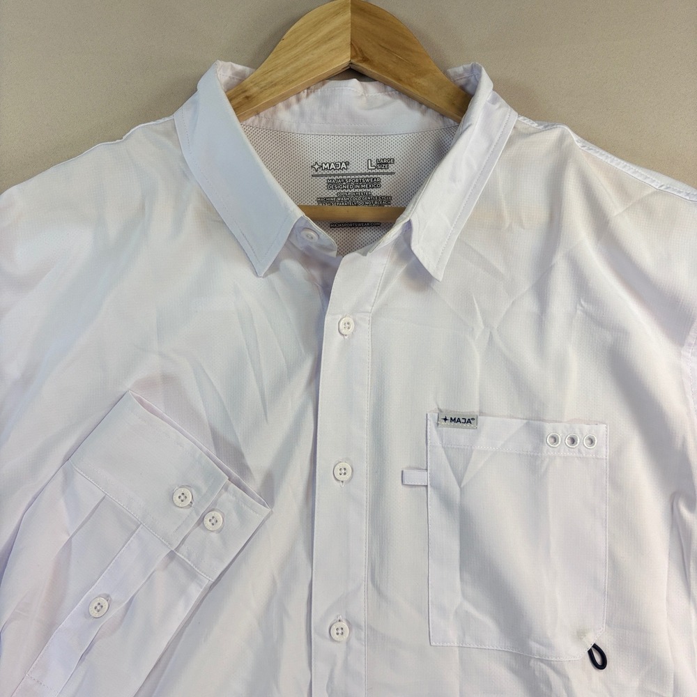 Maja Sportswear Shirt Men L White Long Sleeve Fishing Vented Performance Outdoor